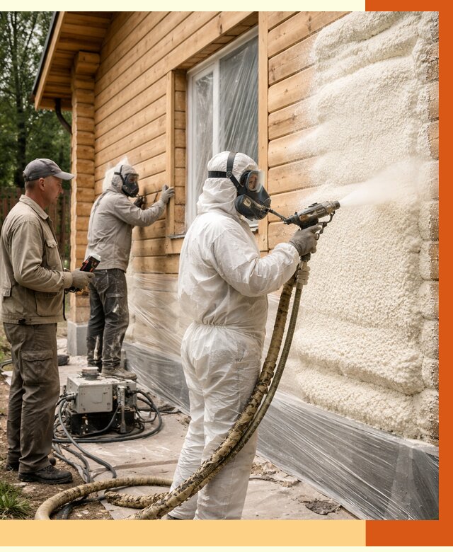 Утепление дома из бруса ППУ в Балашихе от 3947 руб/м2 под ключ | ТепломастерБлш