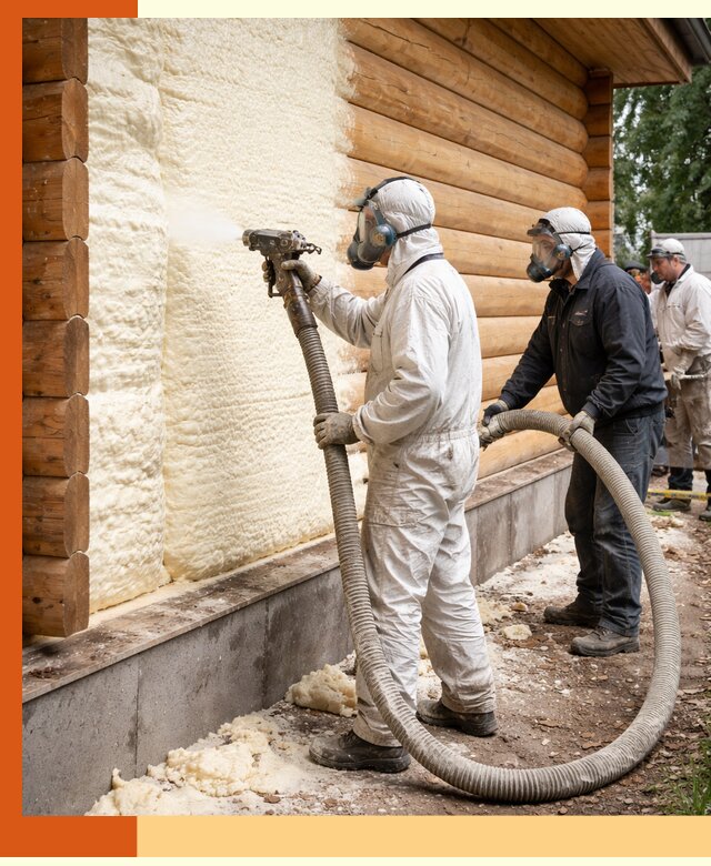 Утепление дома из бруса пенополиуретаном в Балашихе