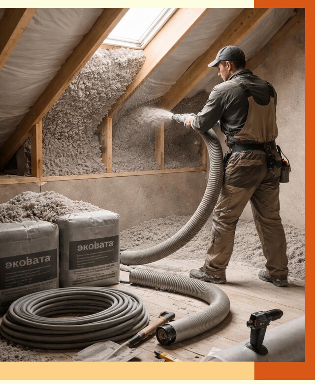 Утепление мансарды эковатой в Балашихе от 2256 руб/м2 — монтаж, задувка, цена | ТепломастерБлш